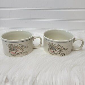 Set of 2 - Vintage OTAGIRI Soup Bowl Mug Coffee Cup Seascape Shells Sand Coastal